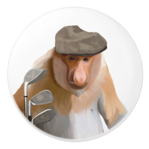 Funny Proboscis Monkey Golfer Ceramic Knob