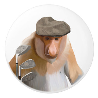 Funny Proboscis Monkey Golfer Ceramic Knob