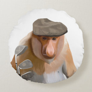 Funny Proboscis Monkey Golfer Round Cushion