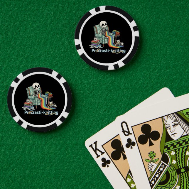  Funny Procrasti-knitting Skeleton and Cat with  Poker Chips (Poker Table (Double))