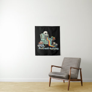  Funny Procrasti-knitting Skeleton and Cat with  Tapestry