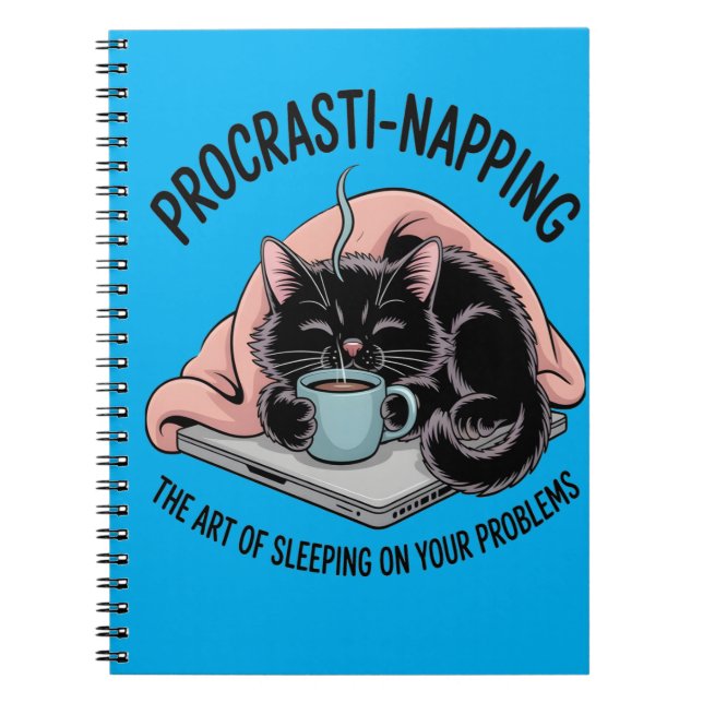 Funny Procrastination Nap Cat Notebook (Front)