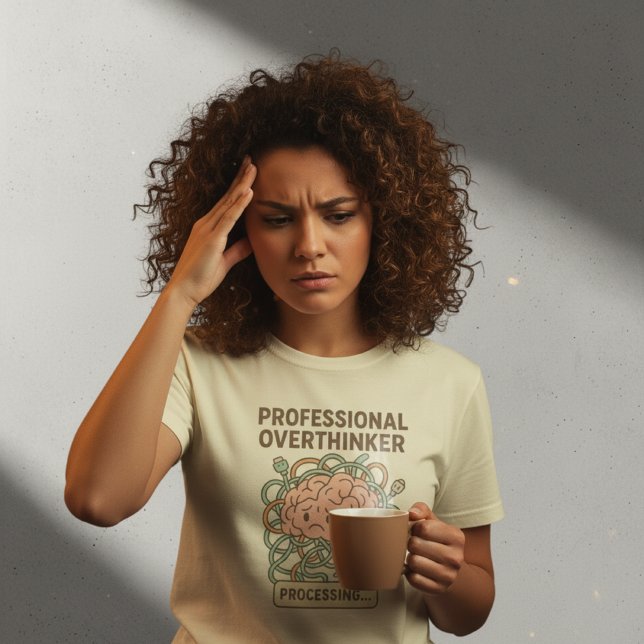 Funny Professional Overthinker Brain Cartoon T-Shirt (My brain is currently running 47 tabs, 3 spreadsheets, and a live emotional crisis. T-shirt says it )