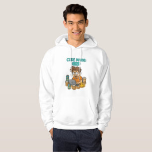 Funny Programmer Cartoon with "Code Mode: ON" Hoodie
