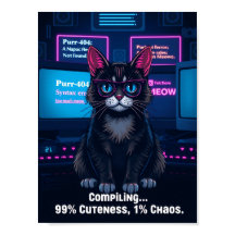 Funny Programmer Cat Poster – “Compiling 99% Cuten
