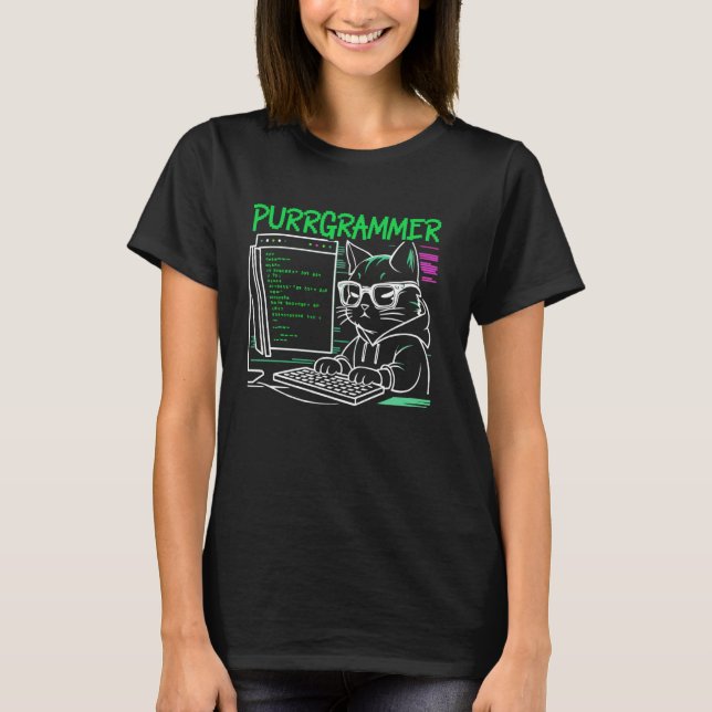 Funny Programmer Coder Computer Programming Cat Lo T-Shirt (Front)