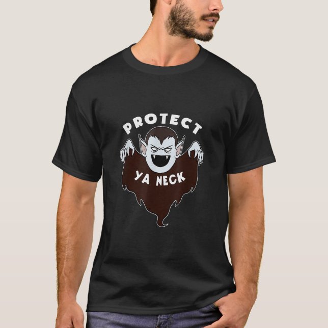 Funny Protect Ya Neck Halloween Vampire Leech Demo T-Shirt (Front)