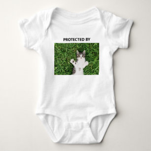 Funny Protected By Cat Photo Baby Bodysuit