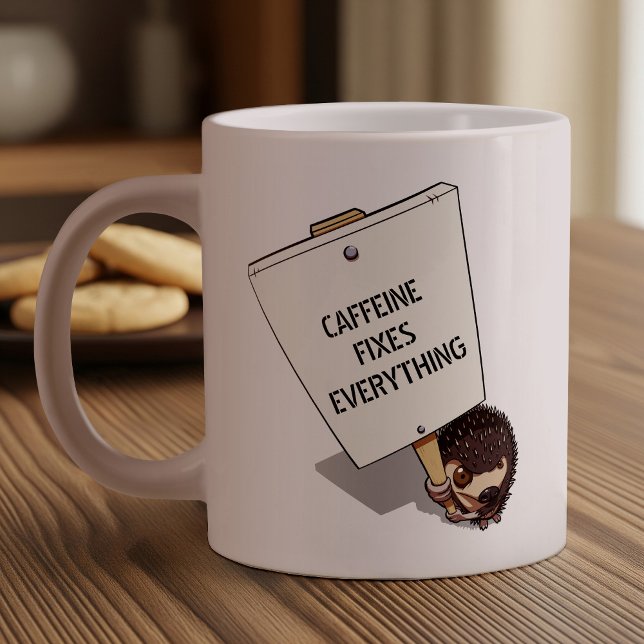 Funny Protester With Placard Cartoon Hedgehog Large Coffee Mug (Creator Uploaded)