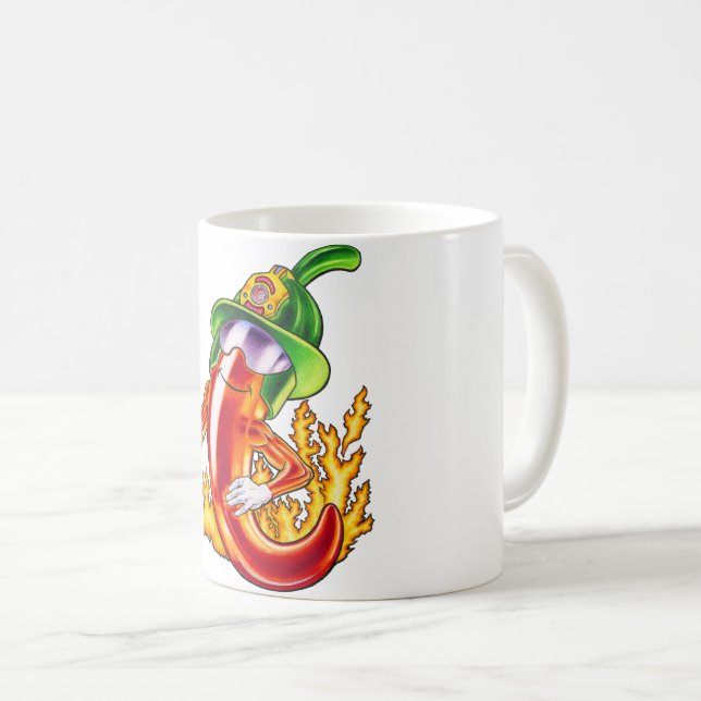 Funny Proud Firefighter Chilli On Fire Gives Thumb Coffee Mug (Front Right)