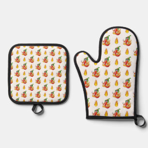 Funny Proud Firefighter Chilli On Fire Gives Thumb Oven Mitt & Pot Holder Set