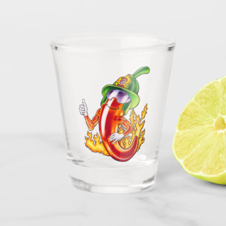 Funny Proud Firefighter Chilli On Fire Gives Thumb Shot Glass
