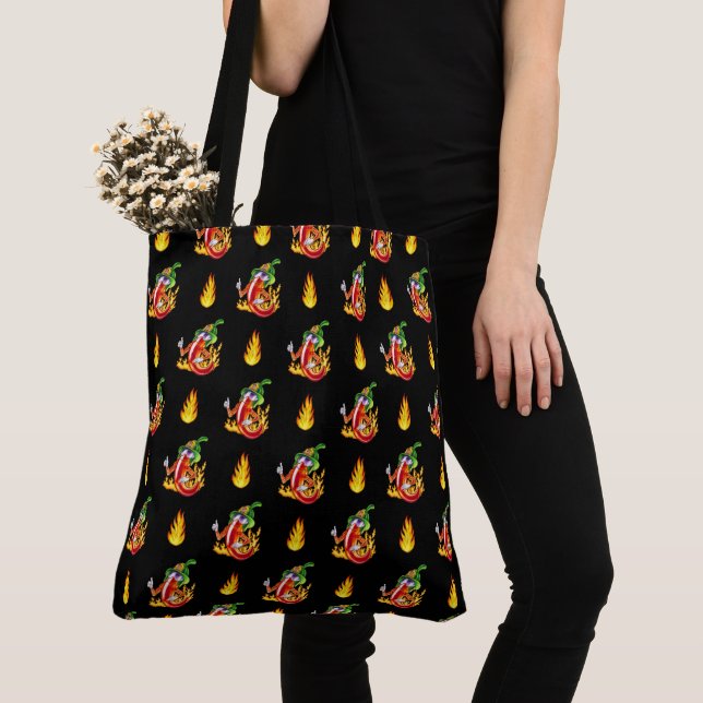Funny Proud Firefighter Chilli On Fire Gives Thumb Tote Bag (Close Up)