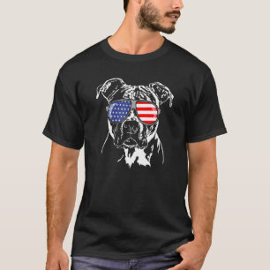 Funny Proud Pitbull American Flag patriotic dog br T-Shirt