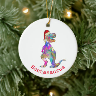 Funny Psychedelic Tyrannosaurus Rex Santa Dinosaur Ceramic Ornament