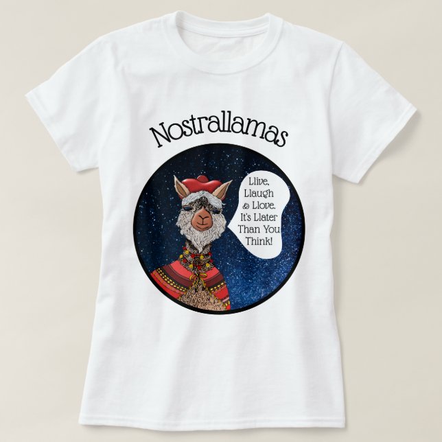 Funny Psychic Llama Pun Joke Inspirational Saying T-Shirt (Design Front)