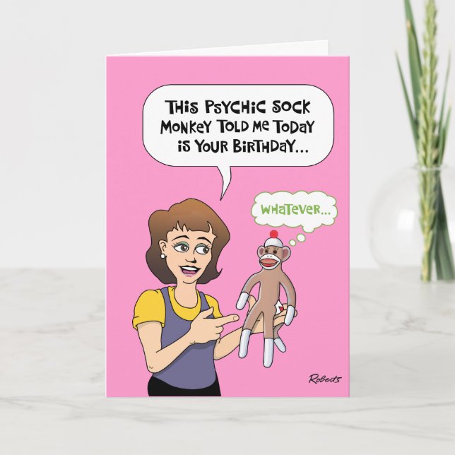 Funny Psychic Sock Monkey Birthday Card (Front)