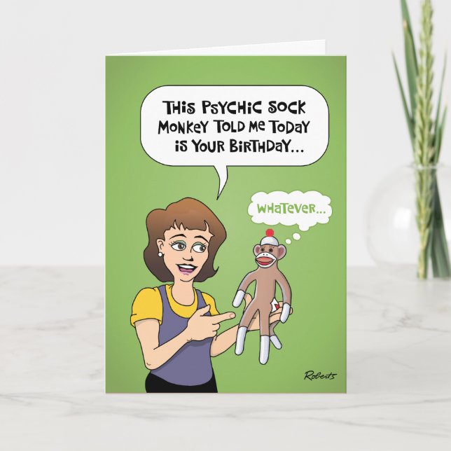 Funny Psychic Sock Monkey Card (Front)
