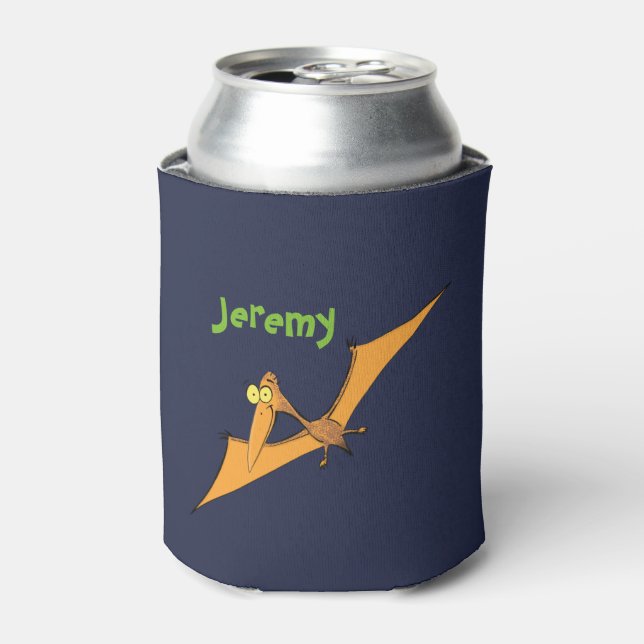 Funny pterodactyl dinosaur cartoon can cooler (Can Front)