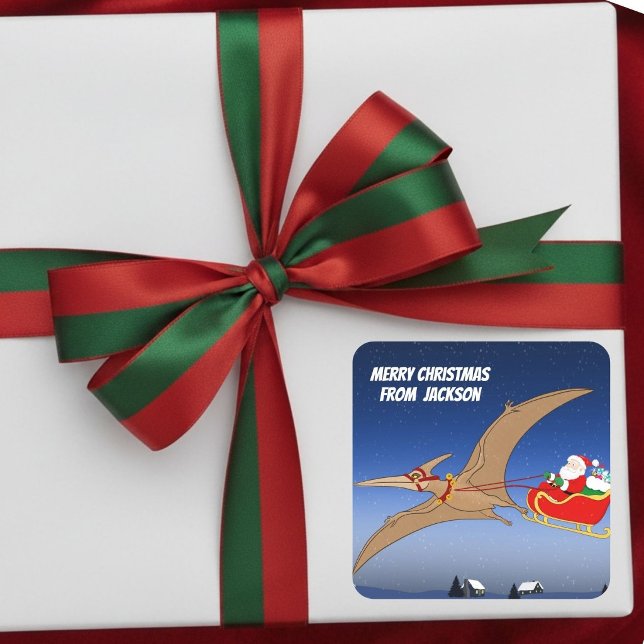Funny Pterodactyl Santa Christmas Adventure Square Sticker (Creator Uploaded)