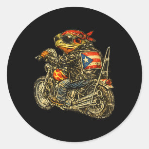 Funny Puerto Rico Biker Toad Motorcycle Pr Flag Classic Round Sticker