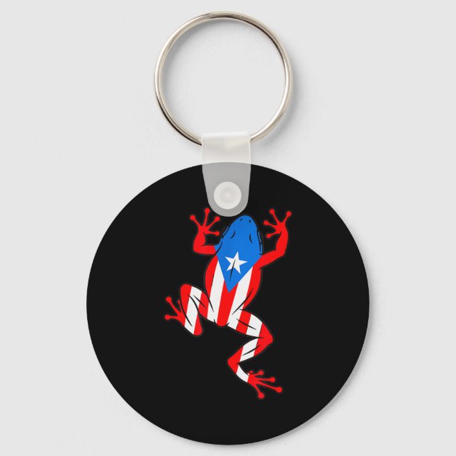 Funny Puerto Rico Coqui Frog Puerto Rican Flag Bor Key Ring (Front)
