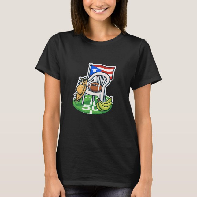 Funny Puerto Rico Flag Plastic Chair Football Desi T-Shirt (Front)