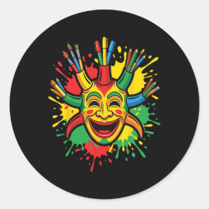 Funny Puerto Rico Vejigante Mask Art Teacher Suppl Classic Round Sticker