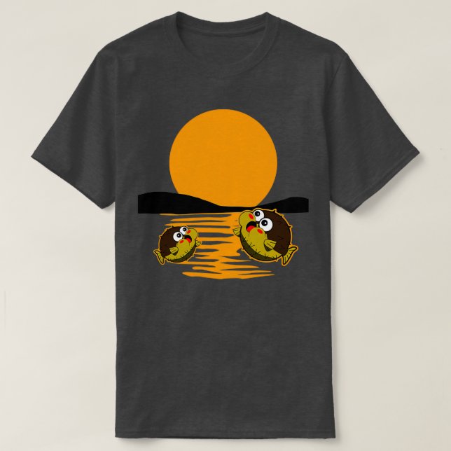 Funny Puffer Fish At Sunset T-Shirt (Design Front)