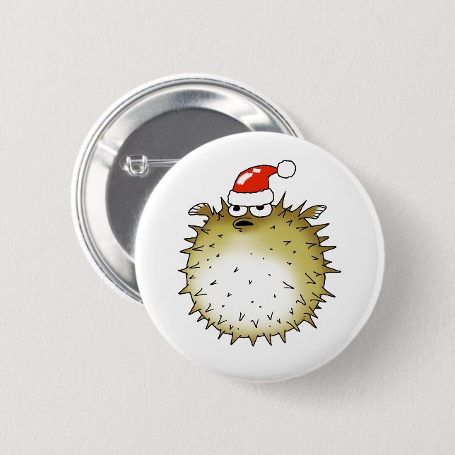 Funny Puffer Fish Christmas 6 Cm Round Badge (Front & Back)