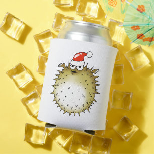 Funny Puffer Fish Christmas Can Cooler