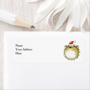 Funny Puffer Fish Christmas Return Address Label