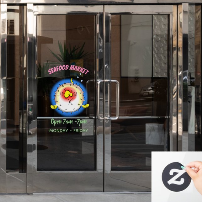 Funny puffer fish porcupine fish cartoon (Office Door)
