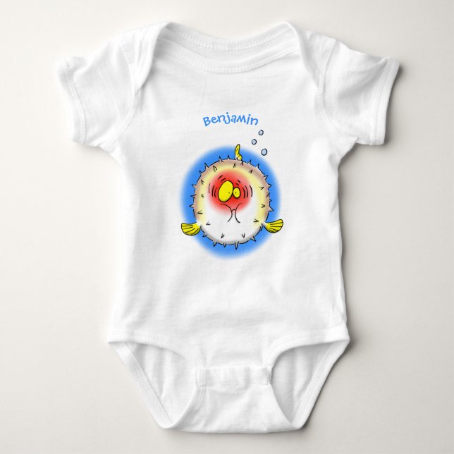 Funny puffer fish porcupine fish cartoon baby bodysuit (Front)