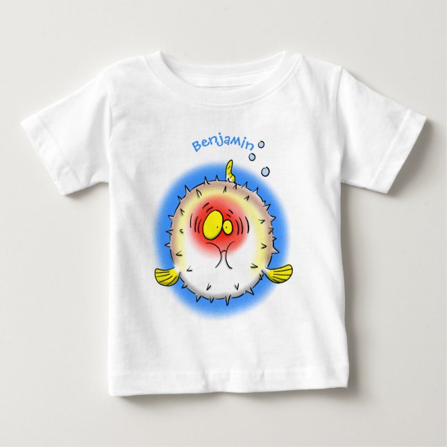 Funny puffer fish porcupine fish cartoon baby T-Shirt (Front)