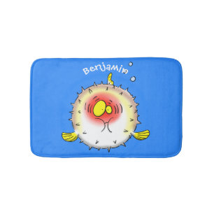 Funny puffer fish porcupine fish cartoon bath mat