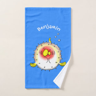 Funny puffer fish porcupine fish cartoon bath towel set