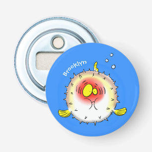 Funny puffer fish porcupine fish cartoon bottle opener