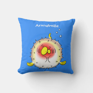 Funny puffer fish porcupine fish cartoon cushion