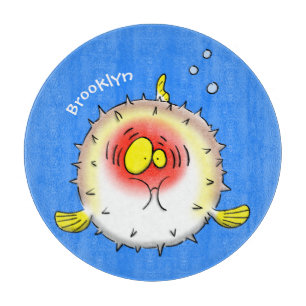 Funny puffer fish porcupine fish cartoon cutting board