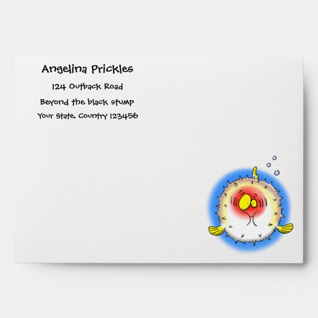 Funny puffer fish porcupine fish cartoon envelope (Front)