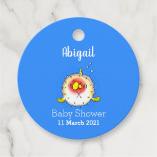 Funny puffer fish porcupine fish cartoon favour tags