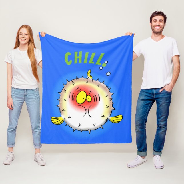Funny puffer fish porcupine fish cartoon fleece blanket (In Situ)