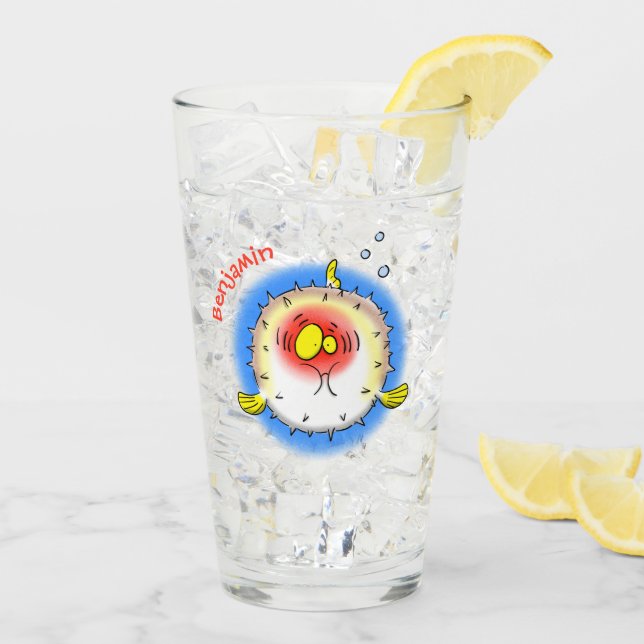 Funny puffer fish porcupine fish cartoon glass (Back Ice)