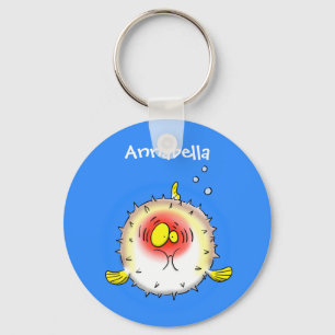 Funny puffer fish porcupine fish cartoon key ring