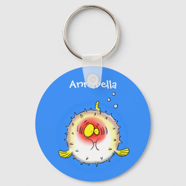 Funny puffer fish porcupine fish cartoon key ring (Front)