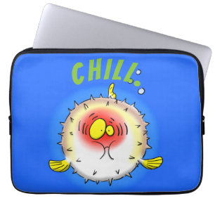 Funny puffer fish porcupine fish cartoon laptop sleeve