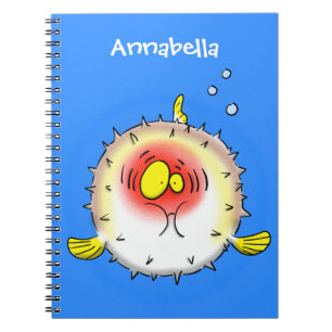 Funny puffer fish porcupine fish cartoon notebook