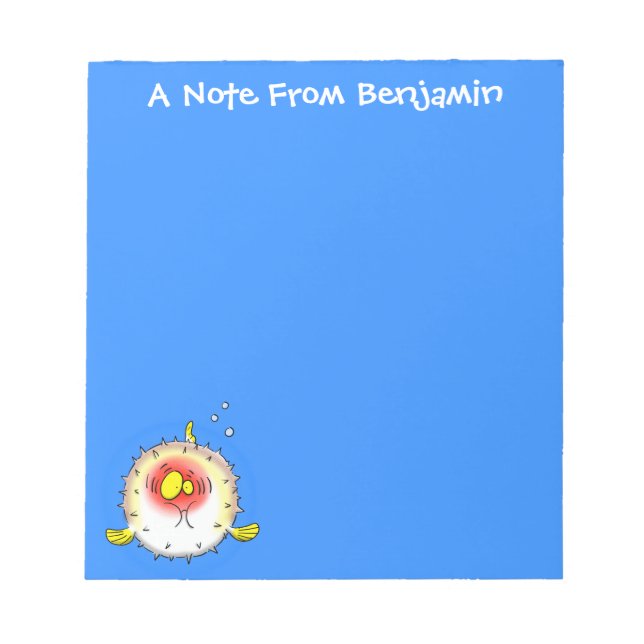 Funny puffer fish porcupine fish cartoon notepad (Front)
