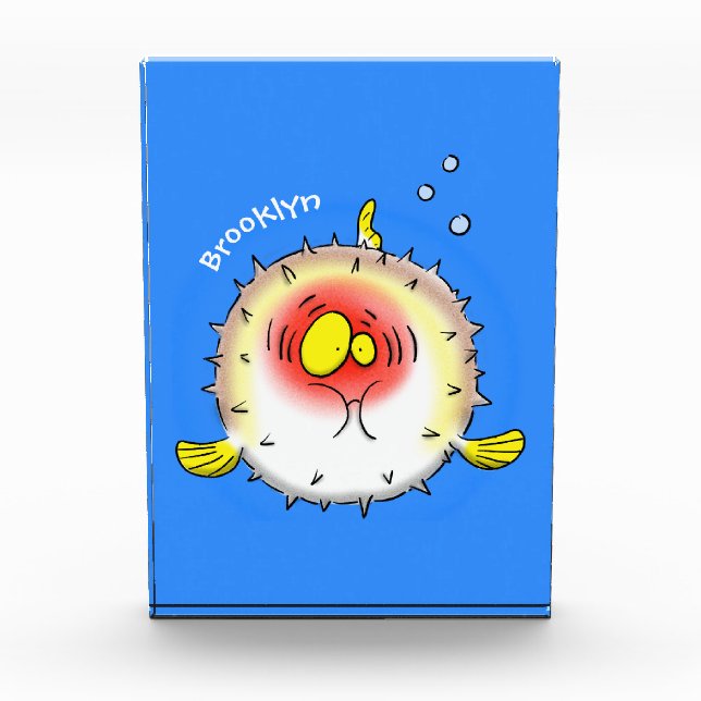 Funny puffer fish porcupine fish cartoon photo block (Front)